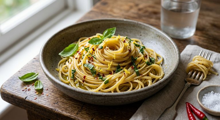 Linguine with chilli, lemon and basil