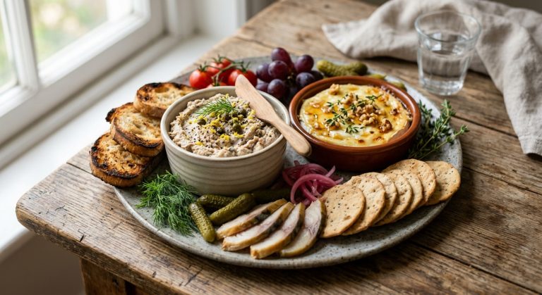 Mackerel pâté and baked goats’ cheese charcuterie board