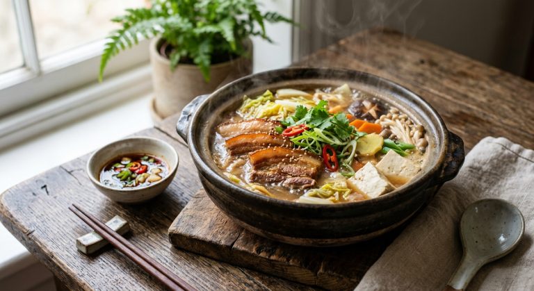 Aromatic pork belly hotpot