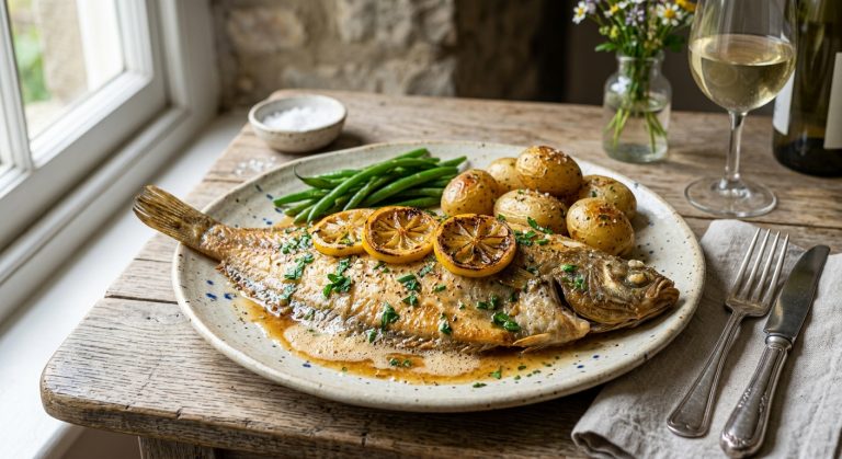 Dover sole à la meunière with potatoes