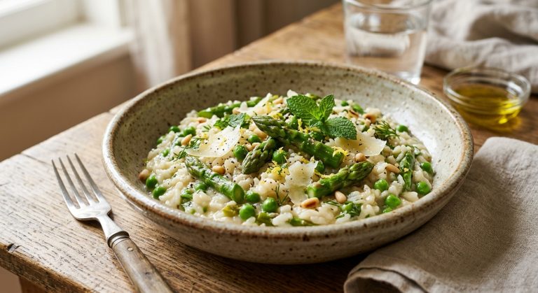 Asparagus and garden pea risotto