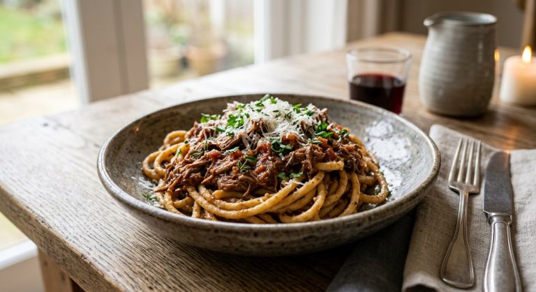 Duck ragu with bigoli pasta