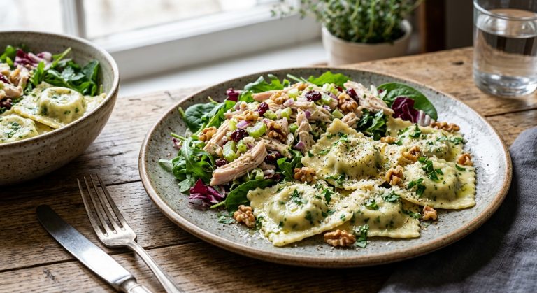 Mantua chicken salad with parsley ravioli
