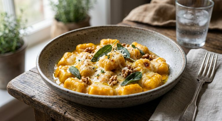 Cheesy pumpkin gnocchi