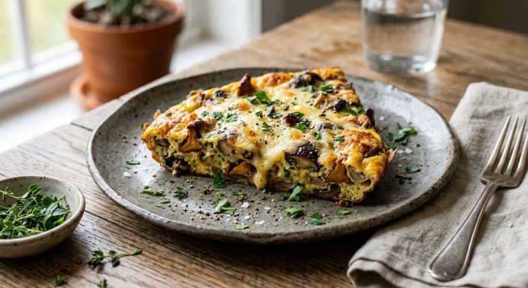 Melted cheese frittata with four kinds of mushroom