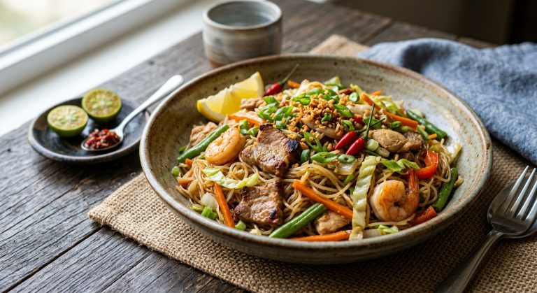 Filipino pork noodle stir fry (pancit)