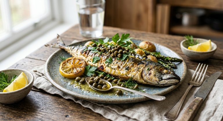 Grilled mackerel with capers