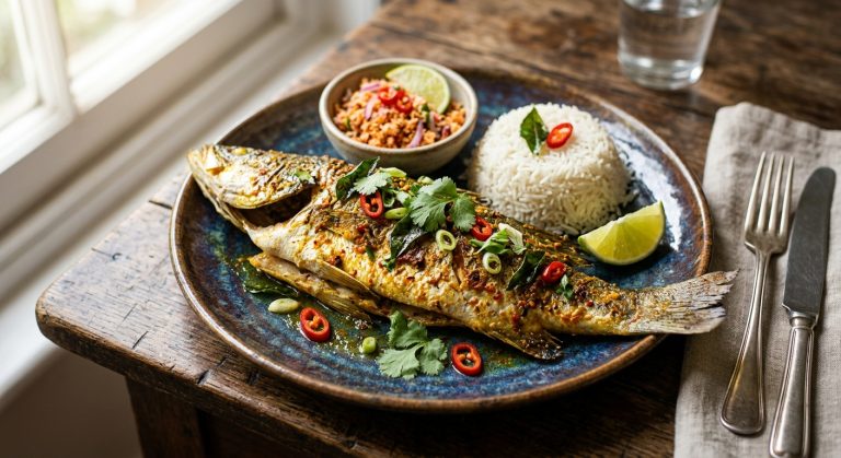 Baked Sri Lankan-style sea bass