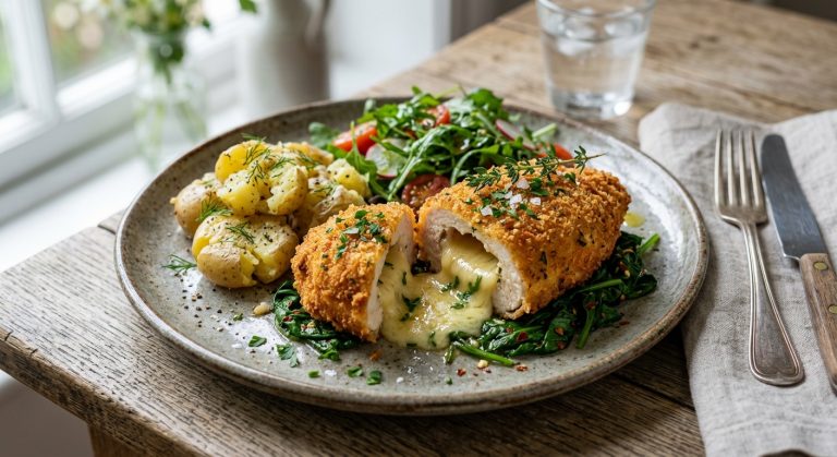 Chicken kyiv with a gruyère fondue