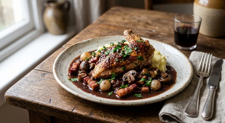 Chicken supreme au vin bourguignon