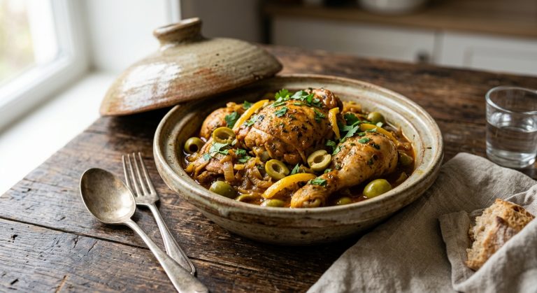 Chicken tagine with preserved lemon and green olives