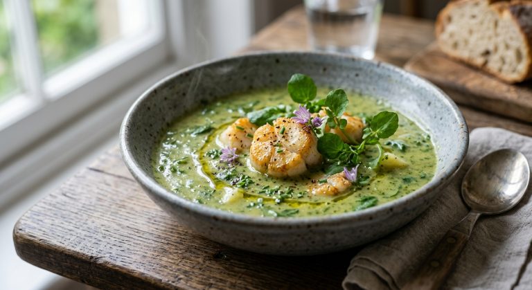 Monkfish scampi and watercress soup