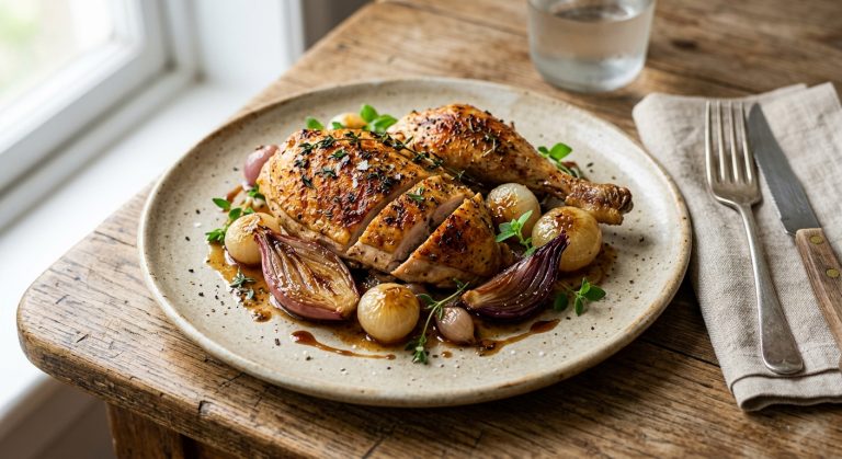 Guinea fowl with onion and thyme