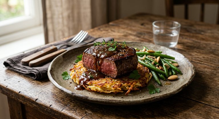 Beef fillet with potato rosti and Madeira sauce