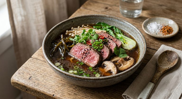 Beef fillet, kombu and shiitake mushroom broth