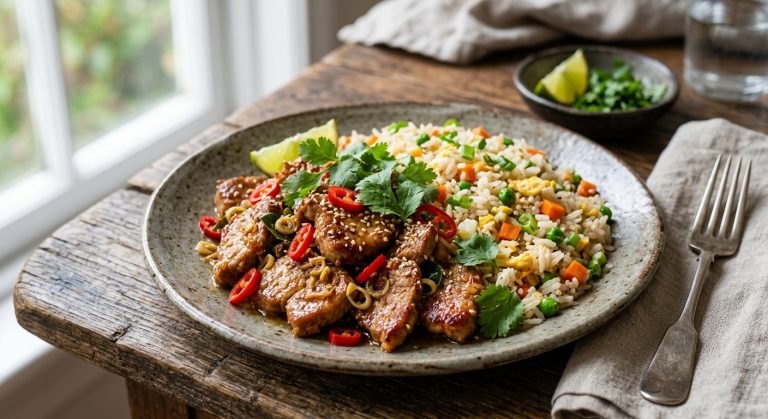 Chilli and lemongrass pork with fried rice