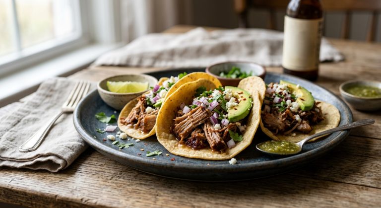 Beer braised pork tacos