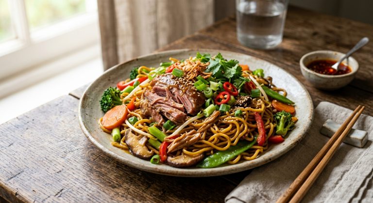 Ham hock with yellow bean sauce chow mein