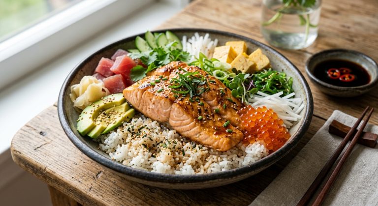Chirashi with miso salmon