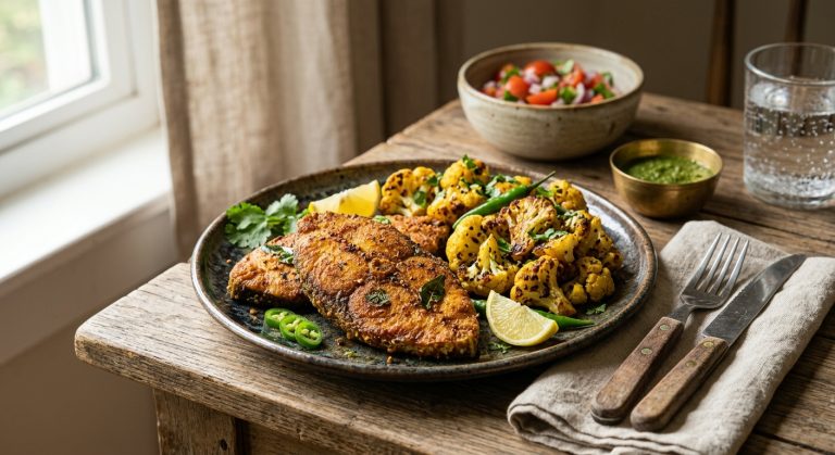 Bengali fish fry with roasted cauliflower