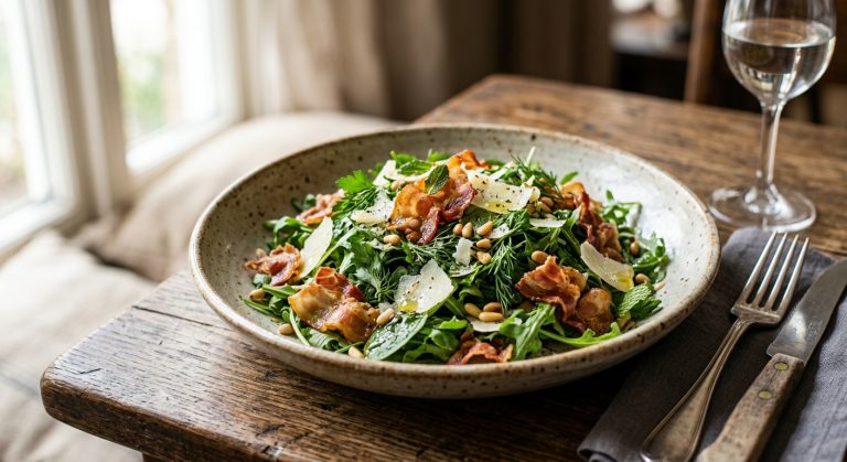 Herb salad with crispy pancetta