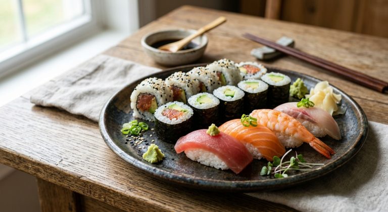 Nigiri sushi and maki rolls