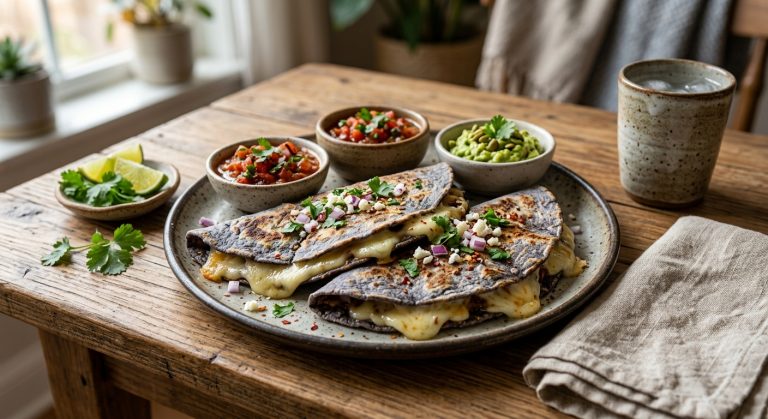 Blue corn and cheese quesadillas