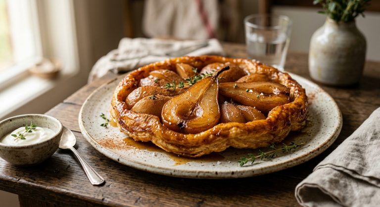 Cinnamon-spiced pear tatin