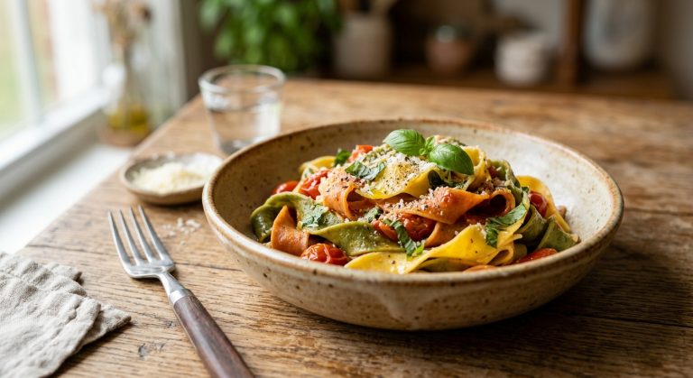Homemade tricolore pasta dough