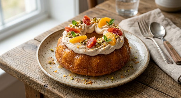 Orange savarin with cinnamon cream
