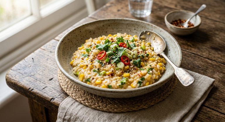 Hot and sour sweetcorn risotto