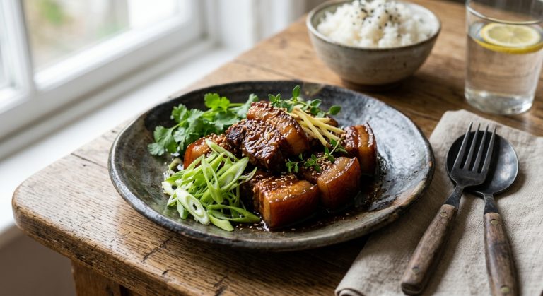 Braised pork belly with soy and black vinegar