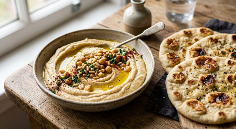 Hummus with buttermilk flatbreads