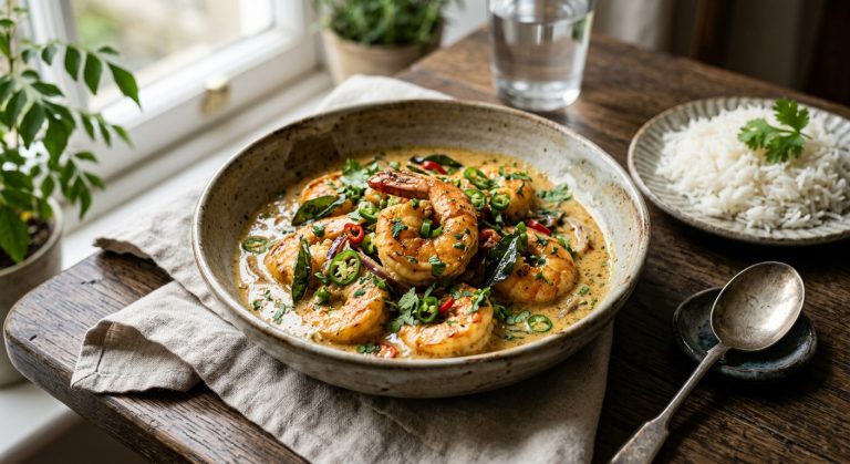 Coconut and green chilli prawns