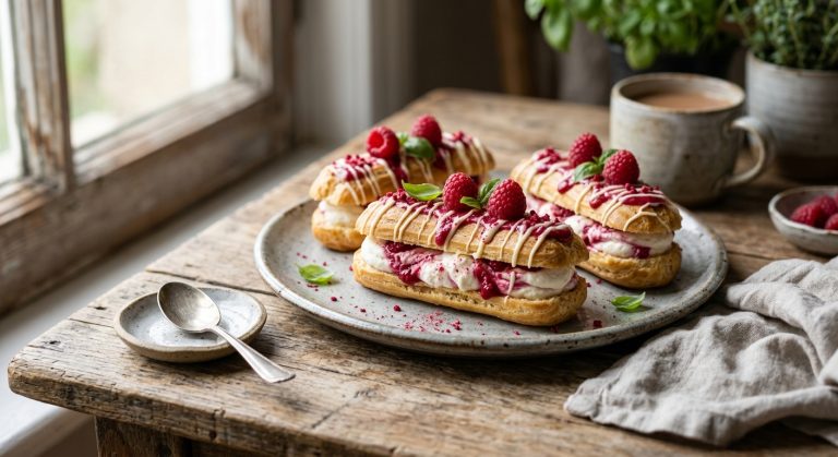 Raspberry ripple éclairs 