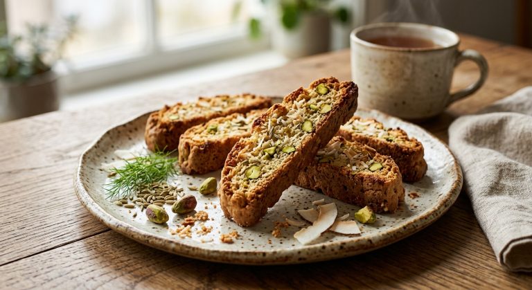 Coconut, fennel and pistachio biscotti