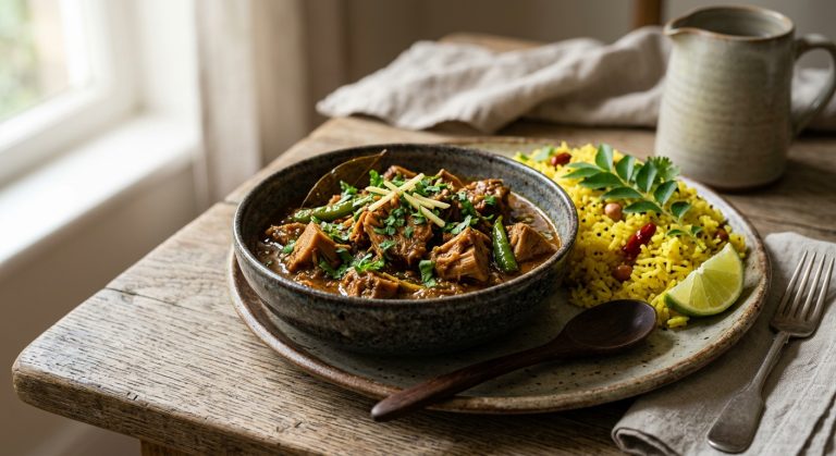 Jackfruit curry with lemon rice
