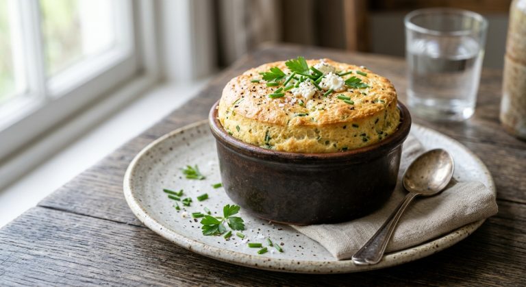 Goats' cheese and chive soufflé