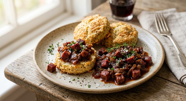 Parmesan and poppy seed biscuits with a chorizo and red wine chutney