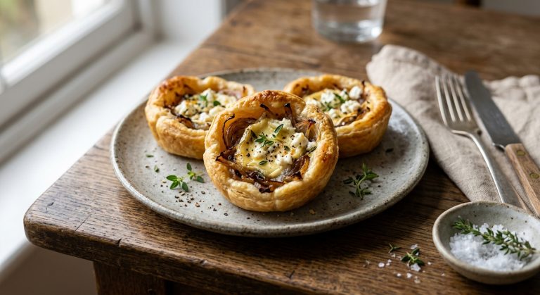 Goats' cheese and shallot tarts
