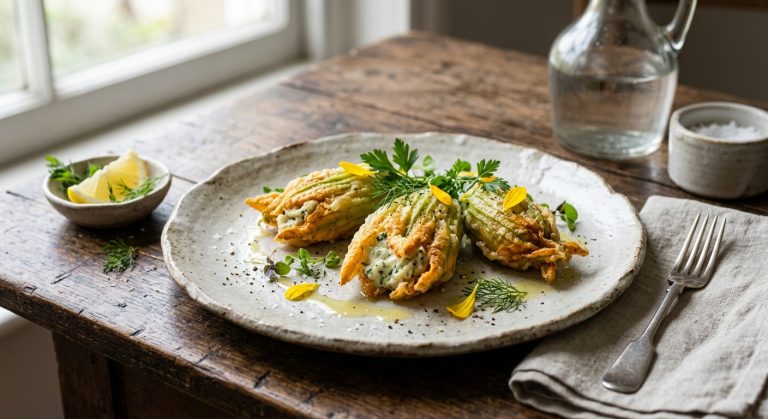 Courgette flowers stuffed with brandade de Nîmes
