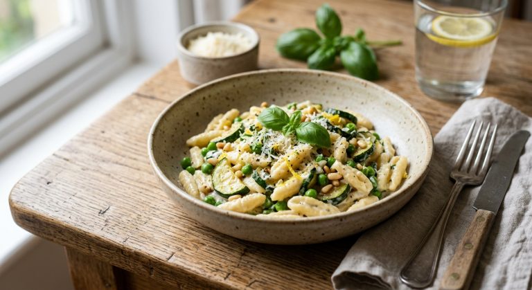 Courgette, mascarpone, basil and lemon cavatelli