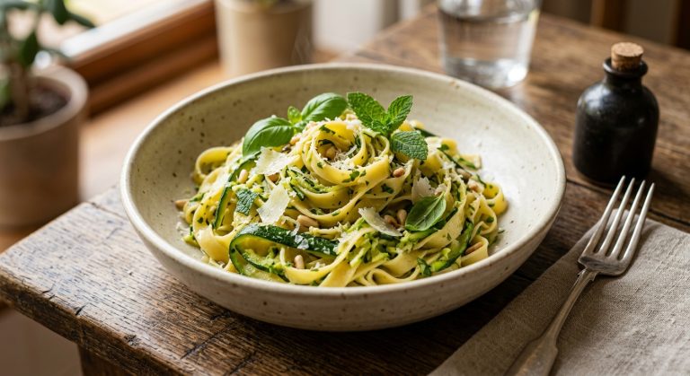 Courgette, mint and basil tagliatelle