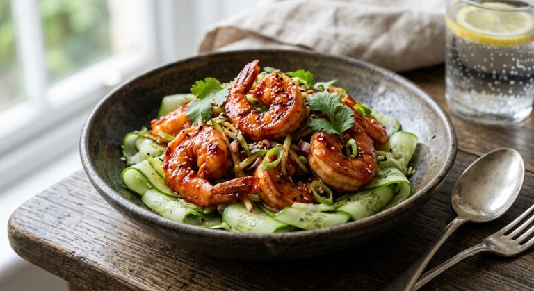 Gochujang prawn cocktail with pickled cucumber 