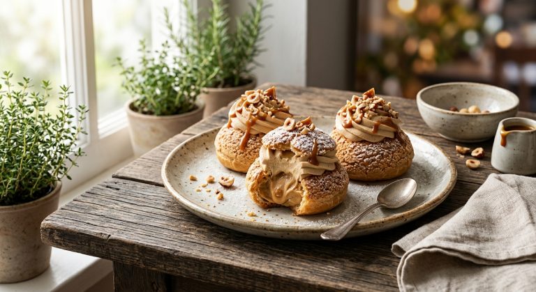 Caramel and coffee choux buns