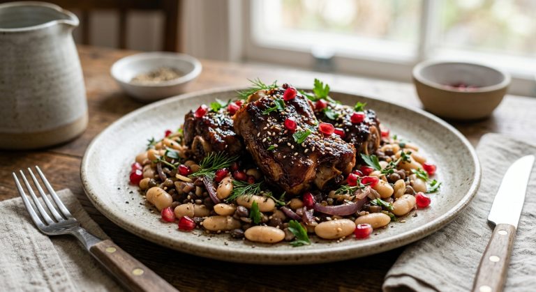  Lamb neck with pomegranate molasses and beans