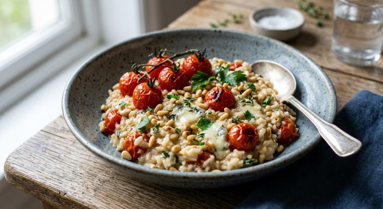 Gorgonzola and pine nut risotto with roasted cherry tomatoes