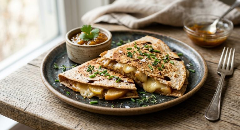 Gouda quesadillas with caramelised apples and onions 