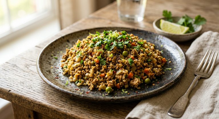 Cauliflower rice (Vegetarian ‘kheema’)