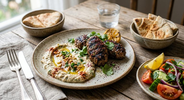 Lamb koftas and baba ganoush